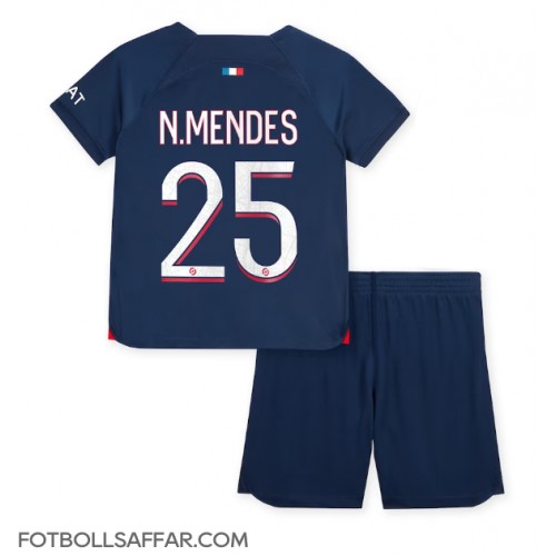 Paris Saint-Germain Nuno Mendes #25 Hemmadräkt Barn 2023-24 Kortärmad (+ Korta byxor)